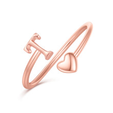 Ailetop Heart Initial Rings for Teen Girls Women Rose Gold Plated Hear