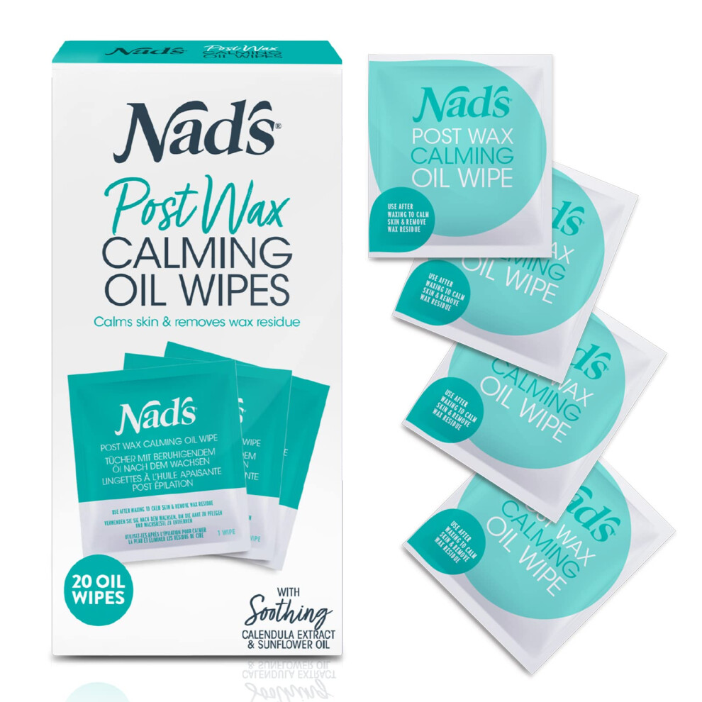 Nads Post Wax Calming Oil Wipes - Refill Pack with 20 Oil Wipes  Wax Remover Wipes  After Wax Wipes