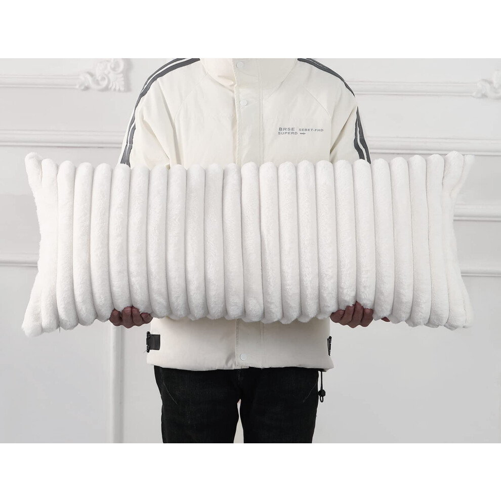Housse de coussin d   corative en fausse fourrure PANOD 40 x 90 cm, style boh   me, pour lit, canap   , salon, blanc
