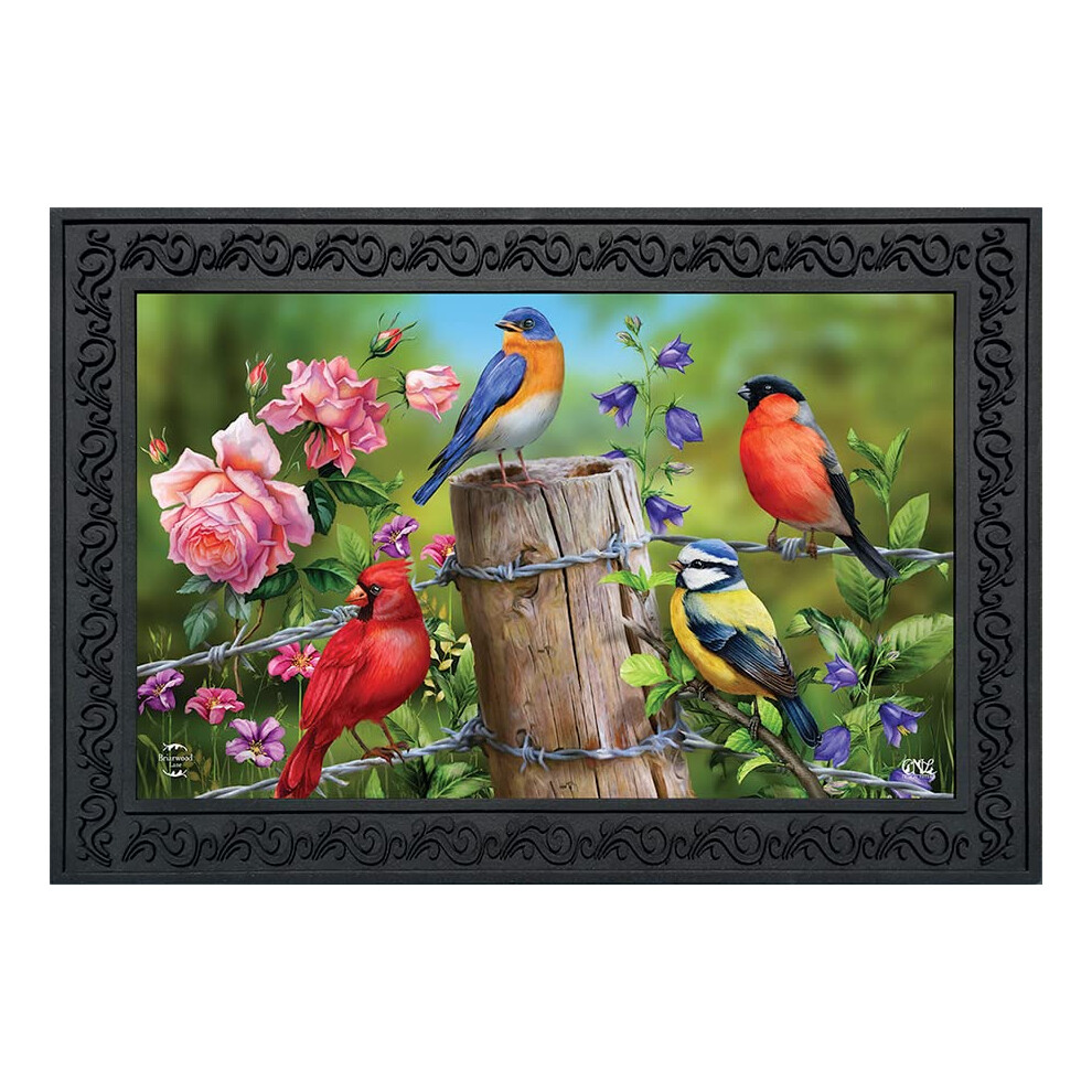 Paillasson Briarwood Lane Fence Post Birds Spring Cardinal Bluebird Int Rieur Ext Rieur 30"""" X 18""""-image