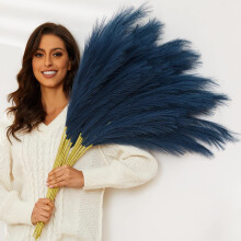 QUBITFUL Blue Pampas Grass 9 PCS 37''/3.1FT Tall Fluffy Fake Pompas Floral Large Faux Pompous Grass Branches for Floor Vase Fillers Boho Farmhouse