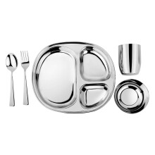 Ahimsa A   o inoxid   vel de 5 pe   as Conjunto de jantar - BPA Pediatra de pediatra gr   tis, conjunto de refei      es conscientes - Classic Steel