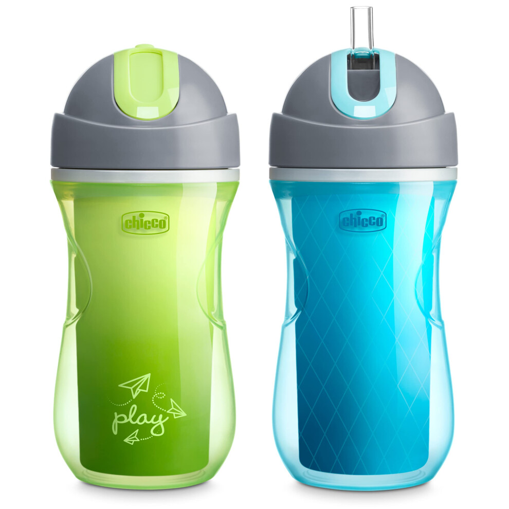 Chicco Double-Wall Insulated Flip-Top Sippy Cup with Silicone Straw and Spill-Free Lid 9oz.| Top-Rack Dishwasher Safe | Easy to Hold with Ergonomic In