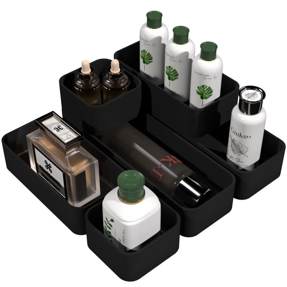 CHANCETSUI Lot de 6 organiseurs de tiroirs empilables polyvalents pour bureau et coiffeuse, plateaux de rangement pour pinceaux de maquillage