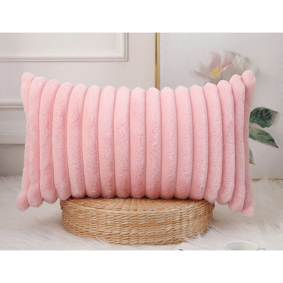 PANOD Housse de coussin d   corative en fausse fourrure 12 x 24 cm, style boh   me, pour lit, canap   , ferme