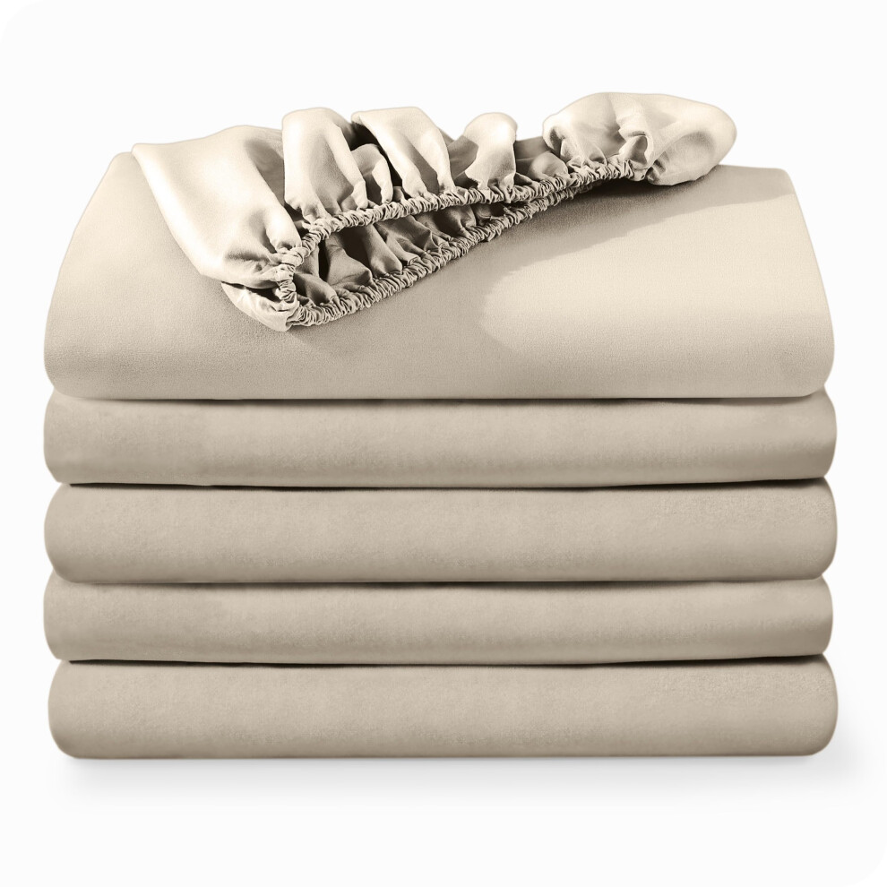 Lot de 5 draps-housses Bare Home pour lit simple     Microfibre ultra-douce 1800 de qualit    sup   rieure     Poche profonde (Sable pour lit simple)