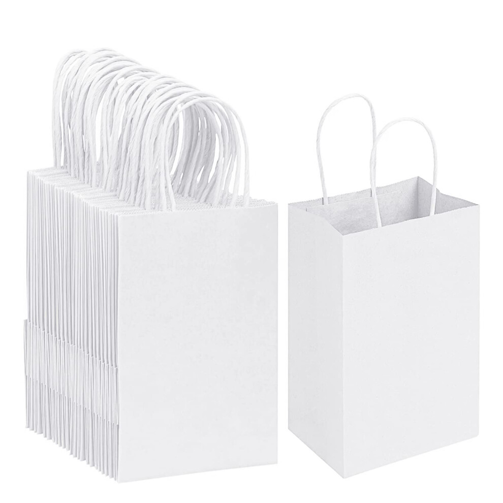 Racetop Sacchetti Di Carta Bianca Con Manici, 20,3 X 11,4 X 27,4 Cm, 50 Pezzi, Sacchetti Di Carta Kraft Per Bomboniere, Sacchetti Per La Spesa, Sacchetti Regalo In Carta Bianca Con Manici, Sfusi-image
