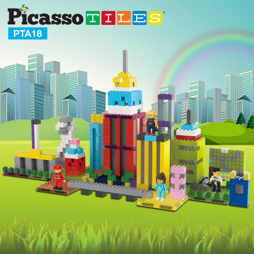 Picasso Toys Μαγνητικές Φιγούρες 4 Τεμ. Κατασκευαστής Πόλης για Μαγνητικά Κεραμίδια 1