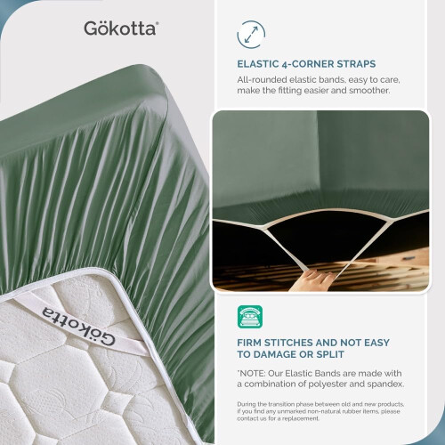 GOKOTTA Lençol Ajustado - Lençol de Bambu com Pocket de 15 Polegadas, Super Macio e Fresco (Verde, Tamanho Duplo) 2