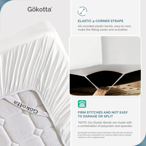GOKOTTA Lençol Ajustado - Lençol de Bambu de 16 Polegadas, Super Macio e Fresco com 4 Faixas Elásticas (Branco Brilhante, Q) 2