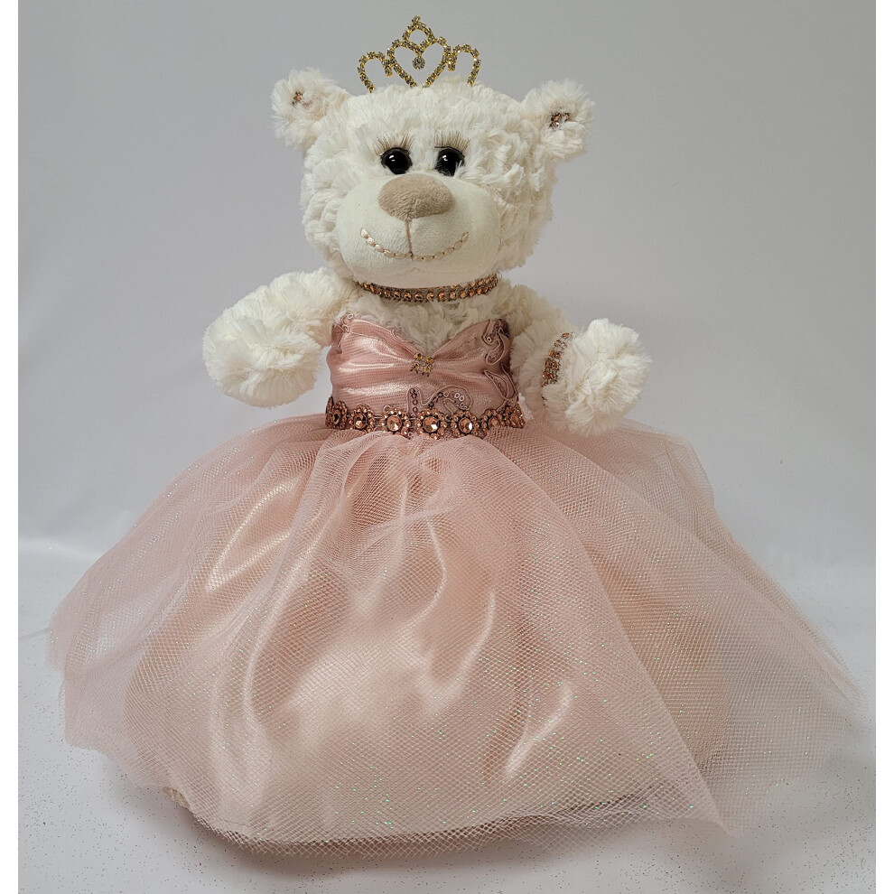 Collections Kinnex Depuis 1997. Poup E Ours En Peluche Quince Anos Quinceanera De 30 Cm Avec Robe (Pi Ce Ma Tresse) ~ ARC09831-30 (Or Rose)-image