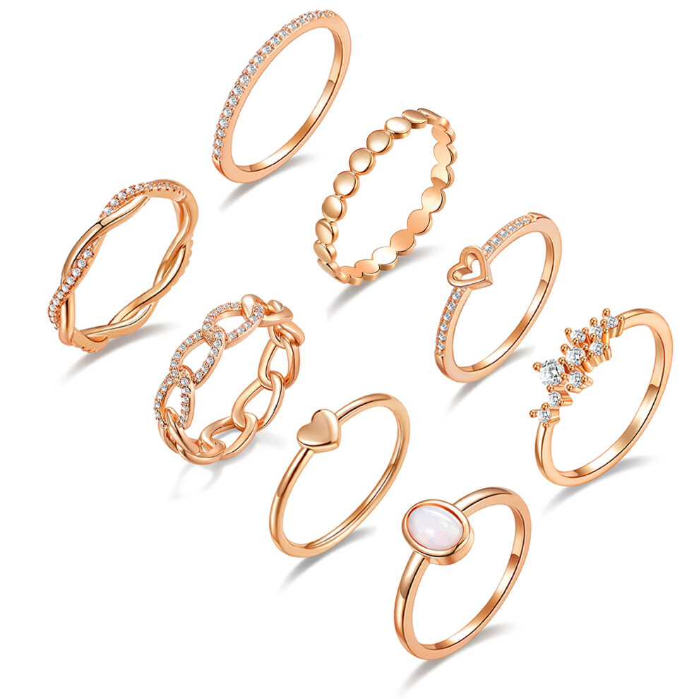 PLOMFOV Ensemble de bagues empilables en forme de plaque rose pour femme CZ Heart Simple Cute S