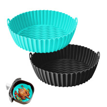 FROVEN 8 tommer luftfriturebeholdere til Ninja AF101 AF150 AF161 XL (2-pak) Sort og cyan silikoneindl?g med h?ndtag til 3-6 QT luftfrituregryder