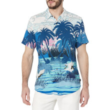 GUESS Men's Short Sleeve Eco Rayon Shirt Japanese Scenic Print