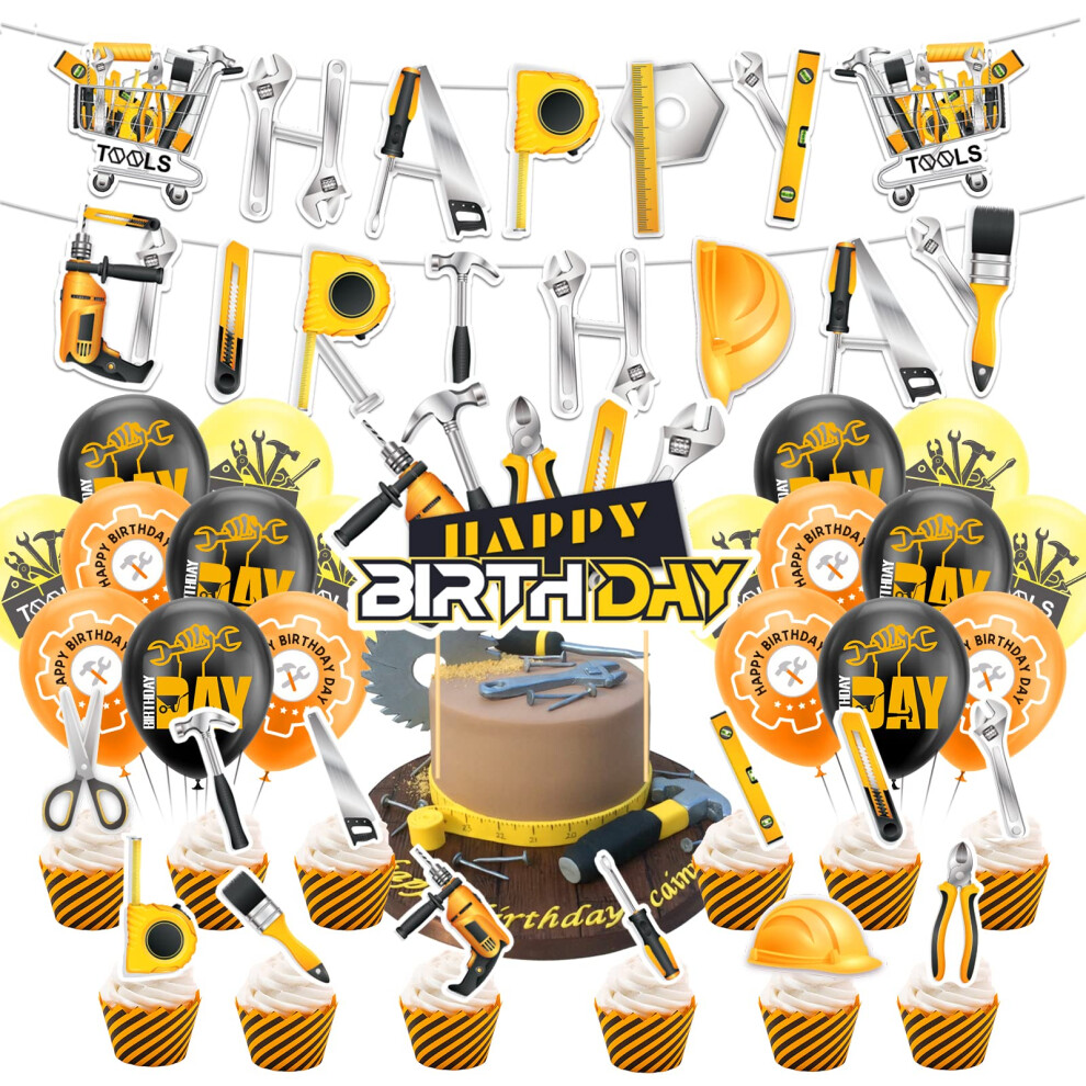 Lfcfdx Tools Party Decorations Tools Birthday Party Supplies Includes Toolbox Happy Birthday Banner Cake Topper Cupcake Topper Balloons For Tools Themed P