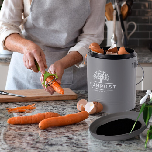 Perfnique Kitchen Compost Bin 13 Galloni Compost Bin da banco con coperchio Compost Bin per interni Include rivestimento interno e 1