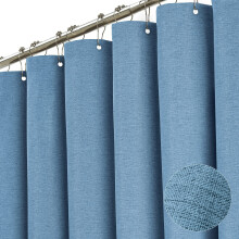 BTTN 78 tommer langt bruseforh?ng - bl?t linned tekstureret tykt v?gtet stof bruseforh?ng s?t med 12 kroge H?jt neutralt vandt?t polyester brusef