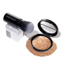 LAURA GELLER NEW YORK Get Glowing Kit (2-teilig): Gebackenes Balance-n-Glow Illuminating Powder Foundation Medium + Airbrush Kabuki Make-up-Pinsel