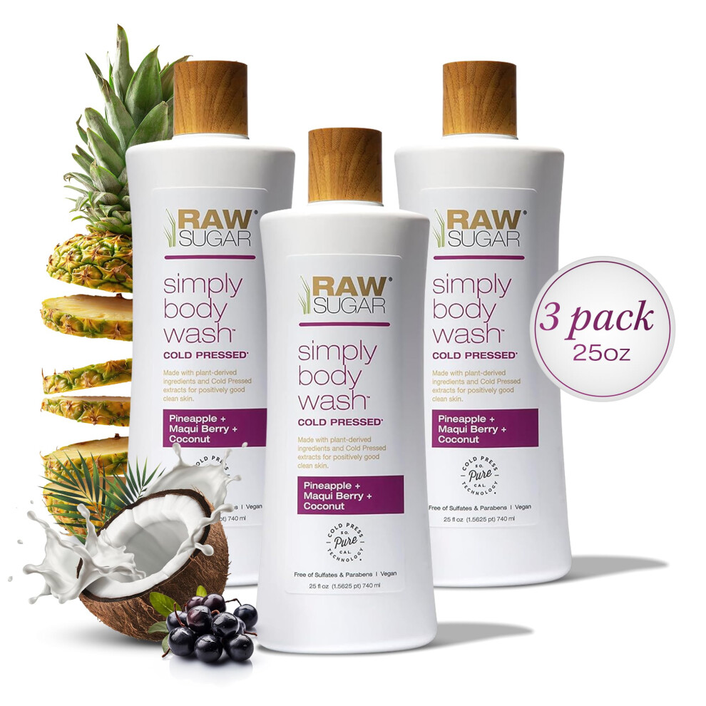 RAW SUGAR Simply Body Wash - Pineapple + Maqui Berry + Coconut, Moisturizing & Brightening Bath & Shower Gel, Sulfate-Free, Paraben-Free & Vegan Pack-image-OPC-PFYRDWF-NEW
