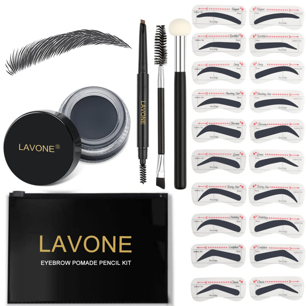 Lavone Eyebrow Stamp Stencil Kit For Eyebrows Brow Stamp Trio Kit With Waterproof Eyebrow Pencil Eyebrow Pomade 20 Eyebrow Stencils Dual