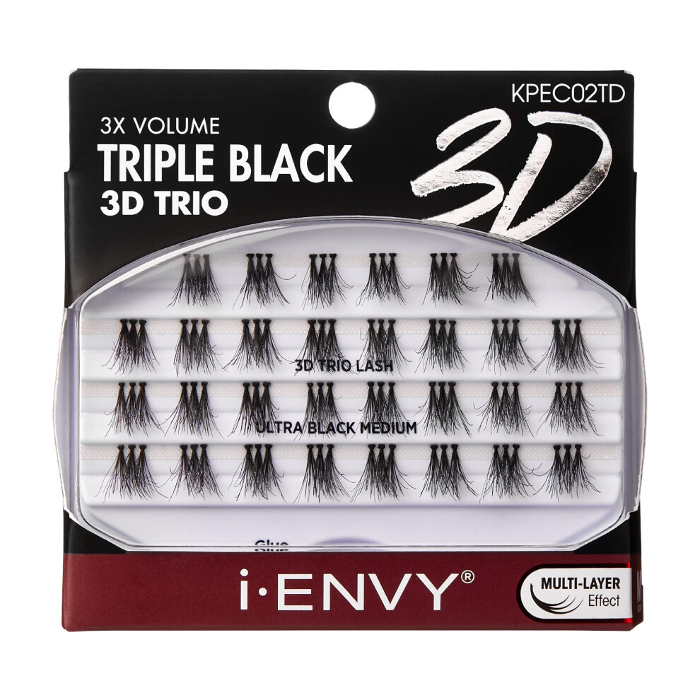 Pesta?As Postizas Ienvy Triple Black 3D, Tr?O De Pesta?As Individuales, Volumen 3X, Grupos De Pesta?As Reutilizables (Medianas)-image