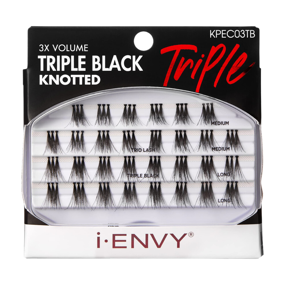 Ienvy Black False Eyelashes Triple Knotted Individual Trio Lashes 3X Volume Reusable Eyelash Clusters (M/L)