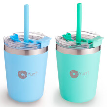 PopYum 9oz isolierte Kinderbecher aus Edelstahl mit Deckel und Strohhalm, 2er-Pack, blaugrn, stapelbarer Trinkbecher fr Babys, Kinder, Kleinkinder,