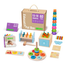 TOOKYLAND Montessori-Spielzeug fr 1-Jhrige, 8-in-1-Lernset, Holzspielzeug (einschlielich Stapelbecher, 3-in-1-Lernbox, Pfund-Bank-Form, Puzzle