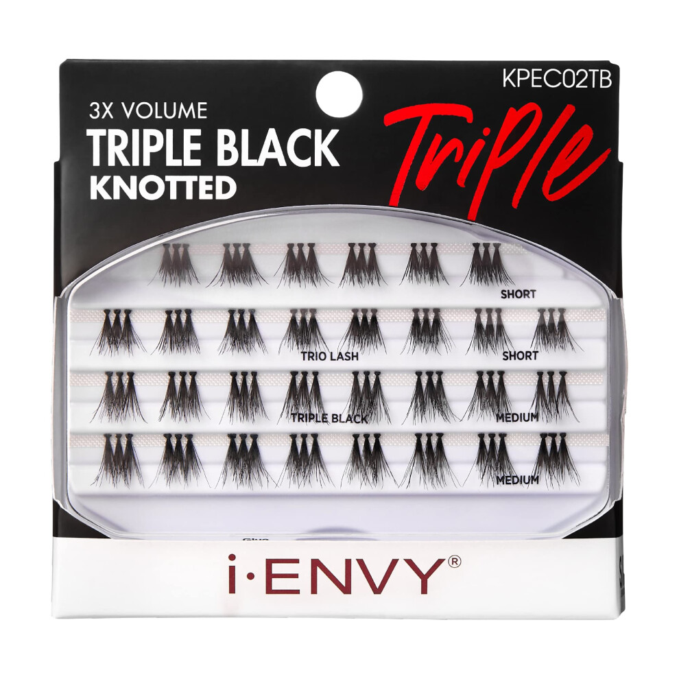 Ienvy Black False Eyelashes Triple Knotted Individual Trio Lashes 3X Volume Reusable Eyelash Clusters (S/M)