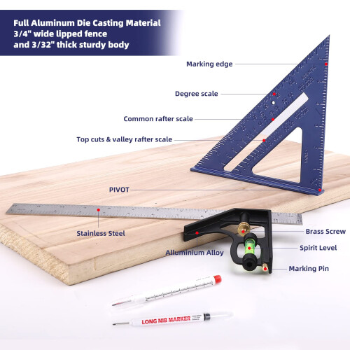 Conjunto de Esquadro de Rafter e Esquadro de 12 polegadas, Esquadro de Carpinteiro 1
