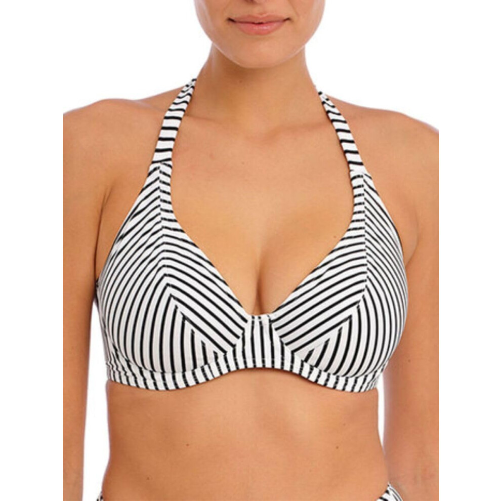 Freya Jewel Cove Banded Underwire Halter Bikini Top 7232 34DD Stripe Black