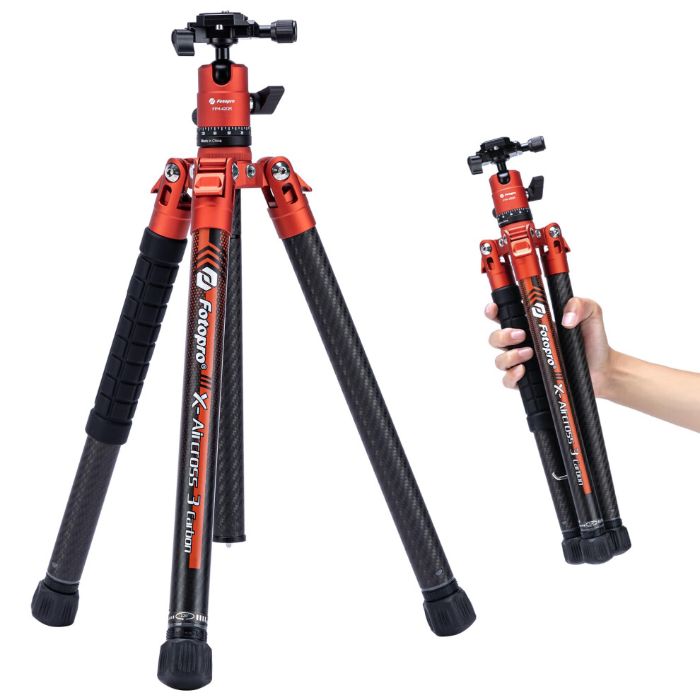 Fotopro Carbon Fiber Tripod For Camera 2Lbs Ultralight 62 Inch Travel Camera Tripod Max Loads Up 22Lbs X-Aircross 3 Orange 732781384191