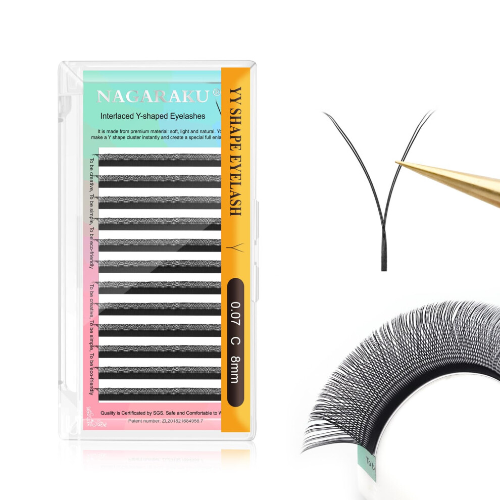 Nagaraku Yy Eyelash Extensions Supplies Y Lash 0.07Mm C Curl 8Mm Premade Fans 4D Russian Volume Y Shape Faux Mink Matte 12 Rows Cluster Pre