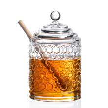 Royalty Art Glass Honey Pot With Reehive Lock och tr dipper 3 PC. Stll in dekorativt kkstillbehr och dispenser Honungskakglasvaror teranvnd