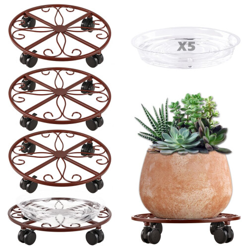 5 CADDY PLANT PLAQUE AVEC ROUES SUPPORT DE PLANTURE METAL DUTS HEPT DUT