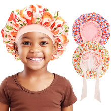 Lolalet 2 Stck Kinderhauben fr Mdchen, wendbare Seidenhaube zum Schlafen, Satinhaube mit breitem Gummiband  Obst und Blume