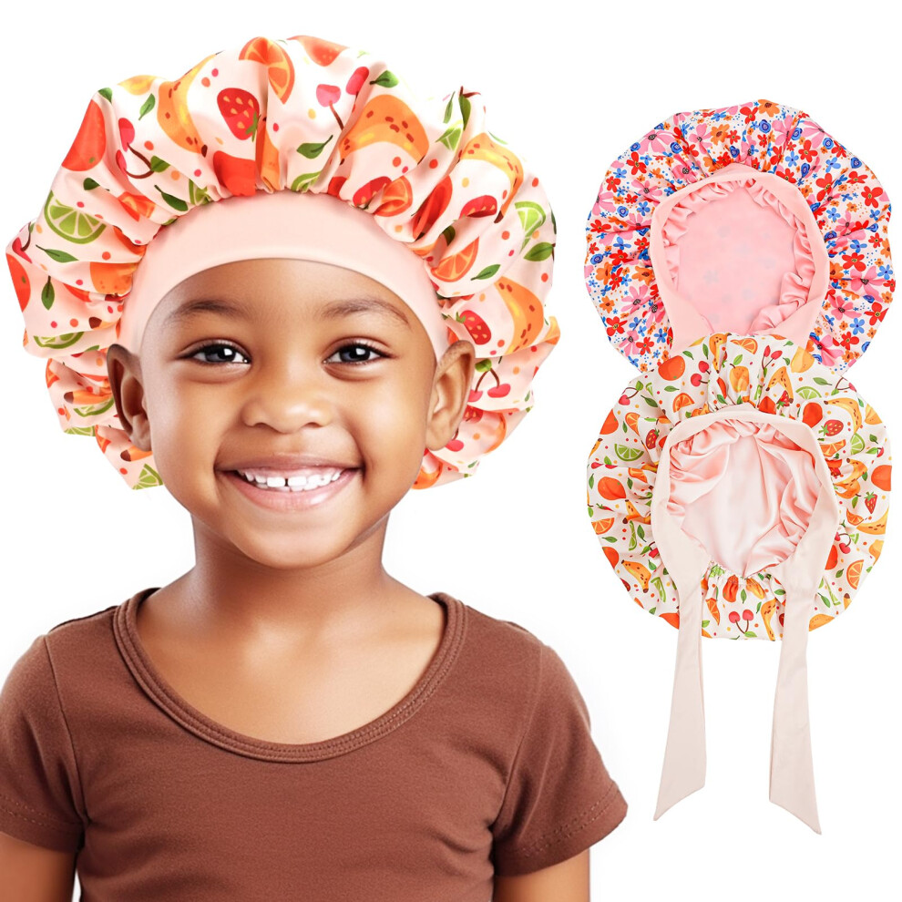 Lolalet 2 Pcs Kids Bonnets For Girls Reversible Silk Bonnet For Sleep