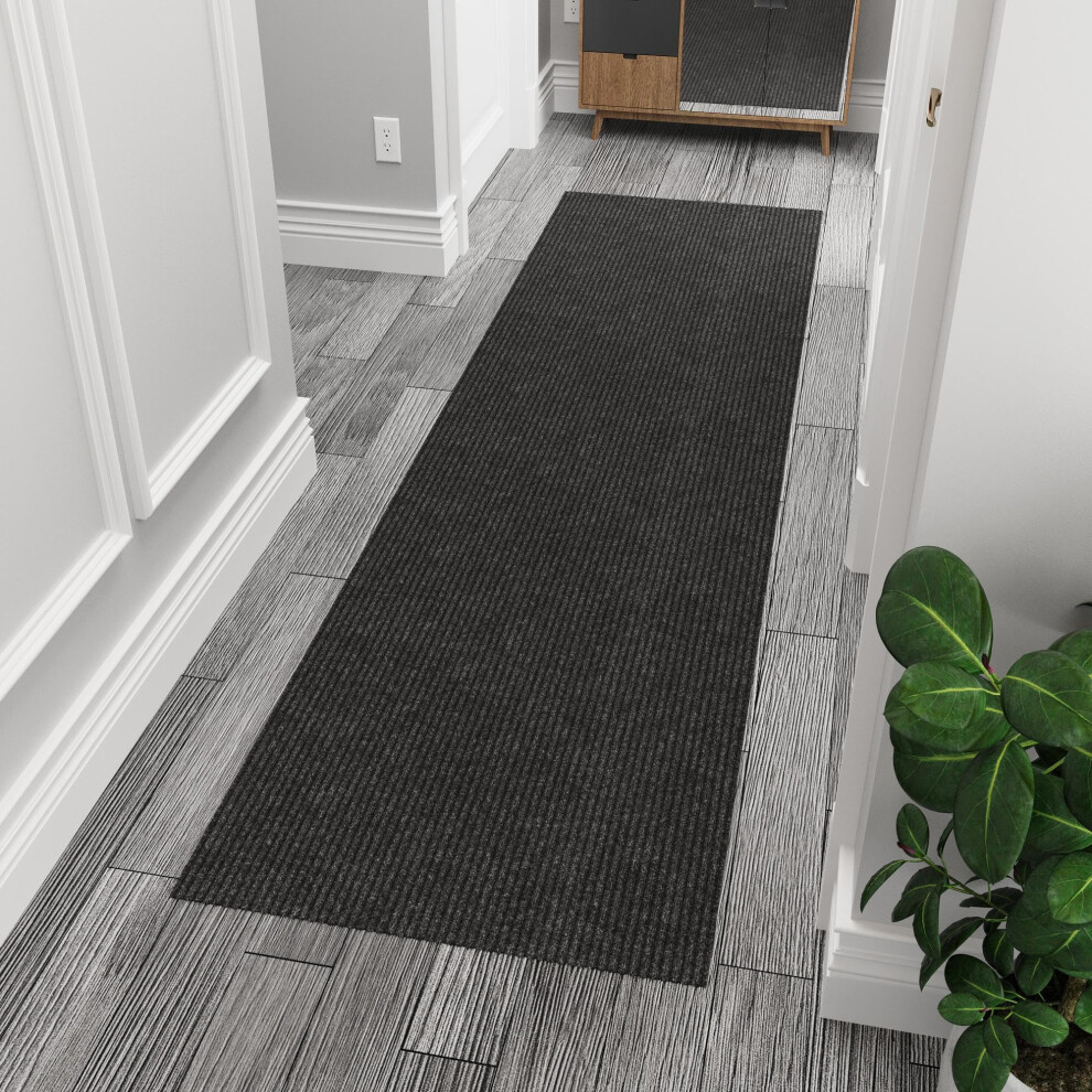 Tapis de couloir int   rieur/ext   rieur antid   rapant Ottomanson Solid Design 2 x 7 pour couloir, cuisine, salon, garage, terrasse 2' x 7', noir