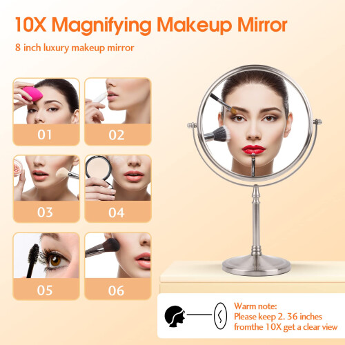 Specchio per il trucco Ohotecy 8"""" Specchio ingranditore 1/10X Ingrandimento grande 1