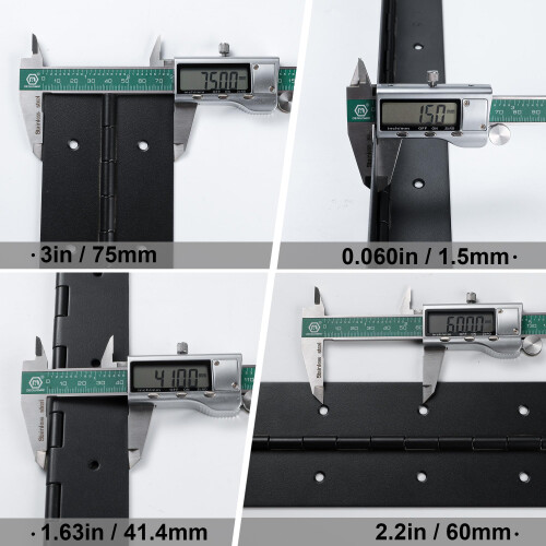 Hinge de Piano Reforçada 24 Polegadas x 3 Polegadas, Aço Inoxidável Preto 0.060'' 2