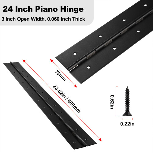 Hinge de Piano Reforçada 24 Polegadas x 3 Polegadas, Aço Inoxidável Preto 0.060'' 1