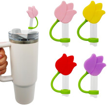 HomDsg Confezione da 4 coperchi di cannuccia Tulip compatibili con Stanley Cup 40 30 oz graziosi fiori in silicone Topper di cannuccia accessori