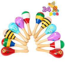 Joyin 24 PCS Cinco de Mayo Mini Wooden Maracas dla dzieci Fiesta Party Favours and Baby Maracas z drewnianymi grzechotkami Noisemakers Kolorowe m