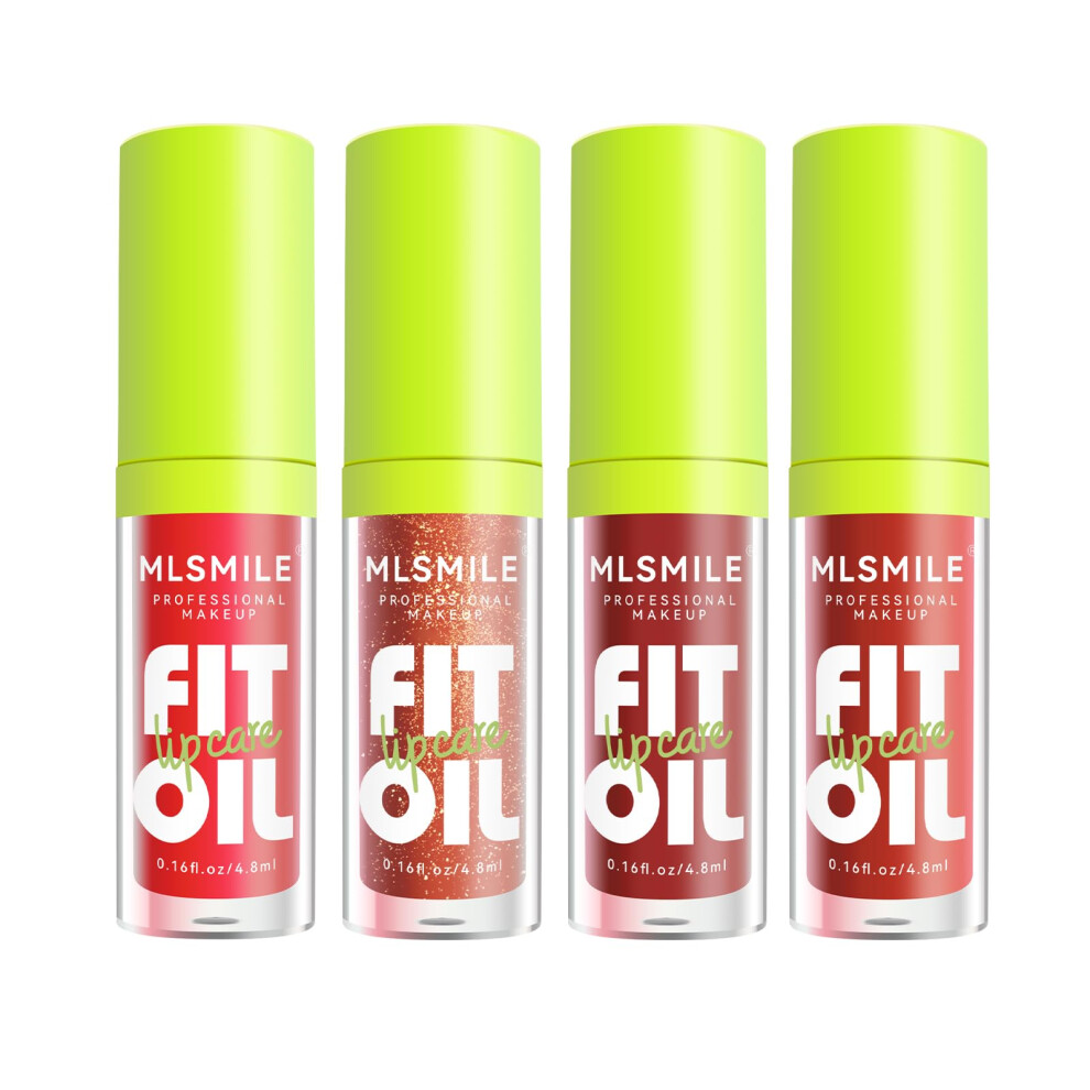 Mlsmile 4 Colors Lip Oil Lip Glaze Set, Tinted Gloss Lip Gloss Oil, Plumping Moisturizing And Nourishing Lips, Long Lasting Fresh And Smooth Lip Care