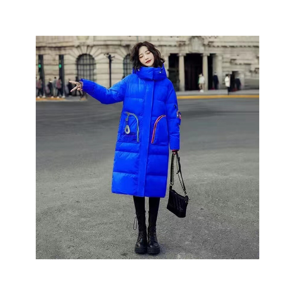 (Bleu long, S) Parka brillante manteau de neige mode féminine épaissir hiver à capuche veste longue ample femme coupe-vent