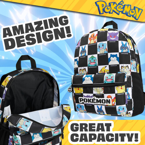 Pokémon Σακίδιο Pokemon για Παιδιά με Θήκη Νερού για Σχολείο, Αθλήματα - Δώρα Anime (Μαύρο/Άσπρο) 2
