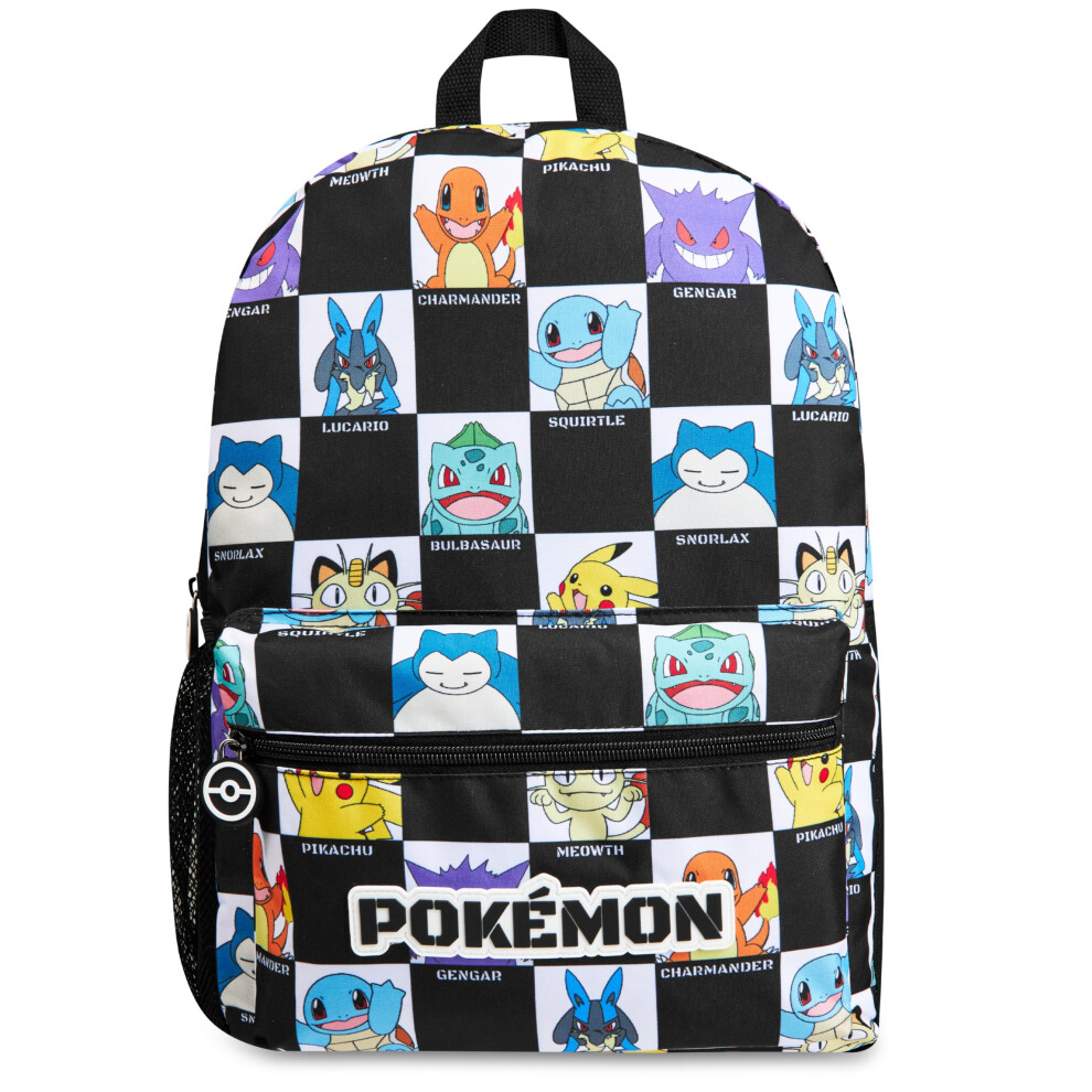Pokemon Kids Backpack with Water Bottle Pocket for School  Sports  Travel - Anime Gifts (Black/White)