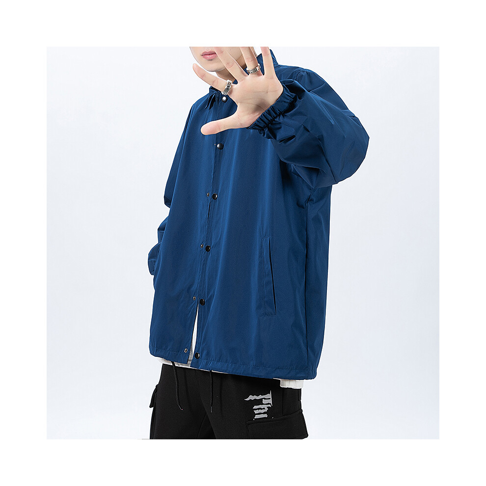(Bleu, 4XL) Logo personnalisé Hip Hop Streetwear plaine noir vestes d'entraîneur Vintage imperméable léger coupe-vent veste