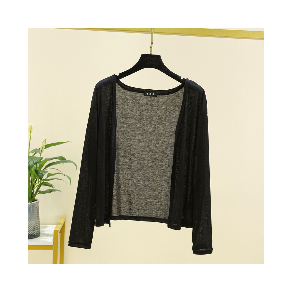 (noir, XL-65-75kg) Cardigan fin pour femme, chemise Ã manches longues, vêtements de protection solaire, grande taille, ample,