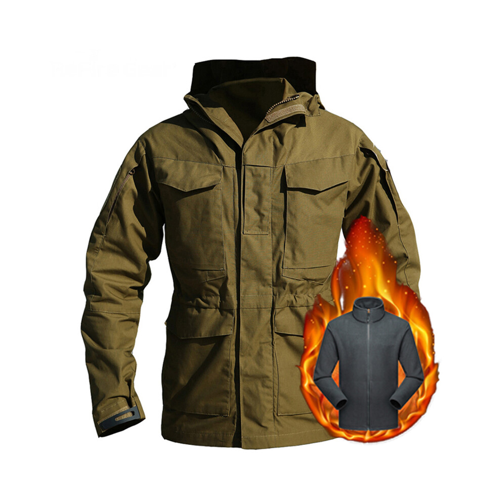 (Polaire marron, XL) M65 UK Vestes d'hiver en polaire Ãpaisse et chaude impermÃable pour homme, coupe-vent de chasse, manteau